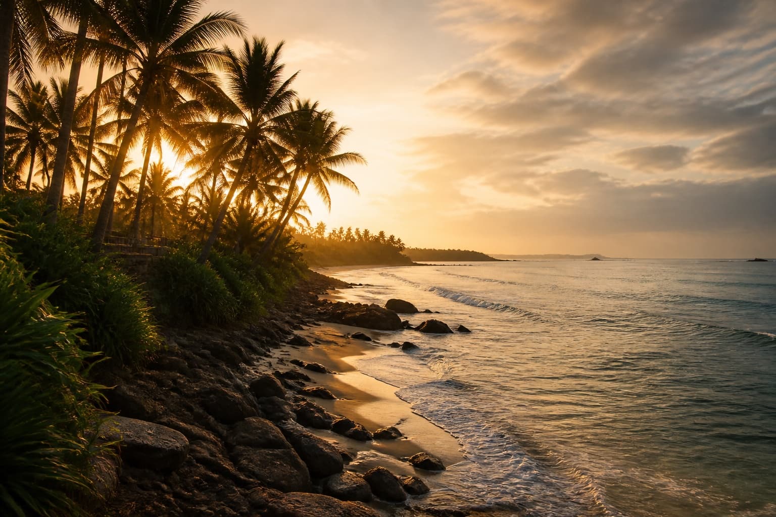 Golden-hour shoreline on the Sri Lankan coast