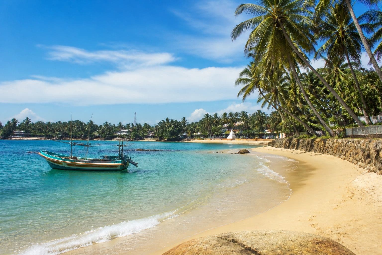 Palm-fringed sandy beach on Sri Lanka’s south coast