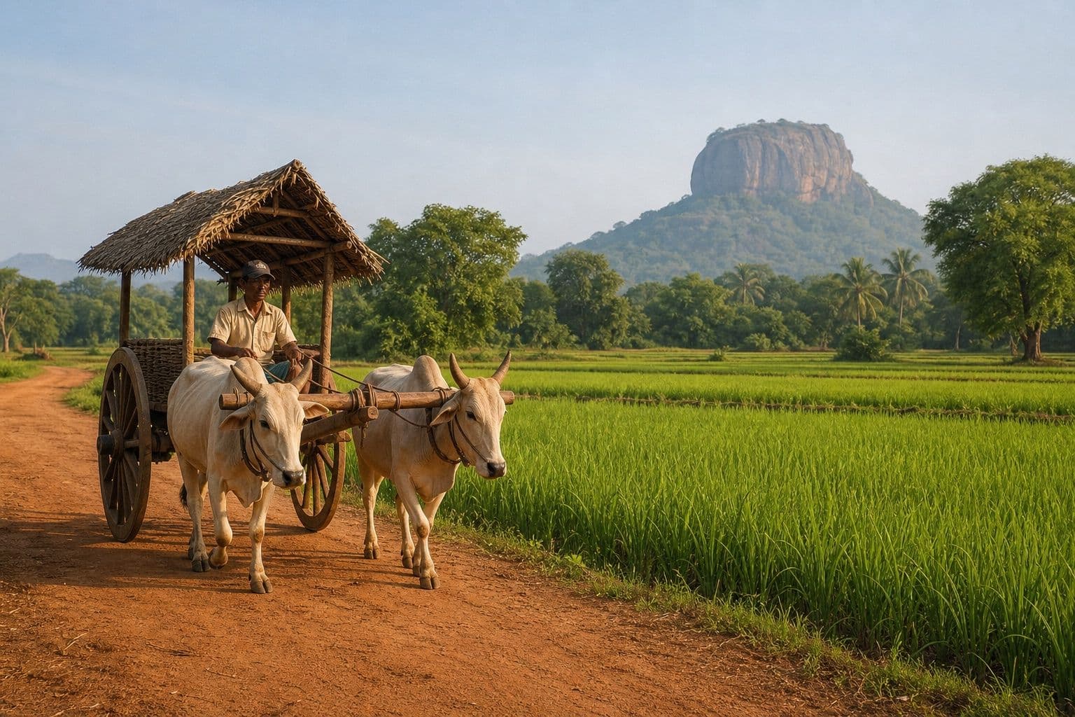 Traditional Sri Lankan village life near Sigiriya with tropical gardens