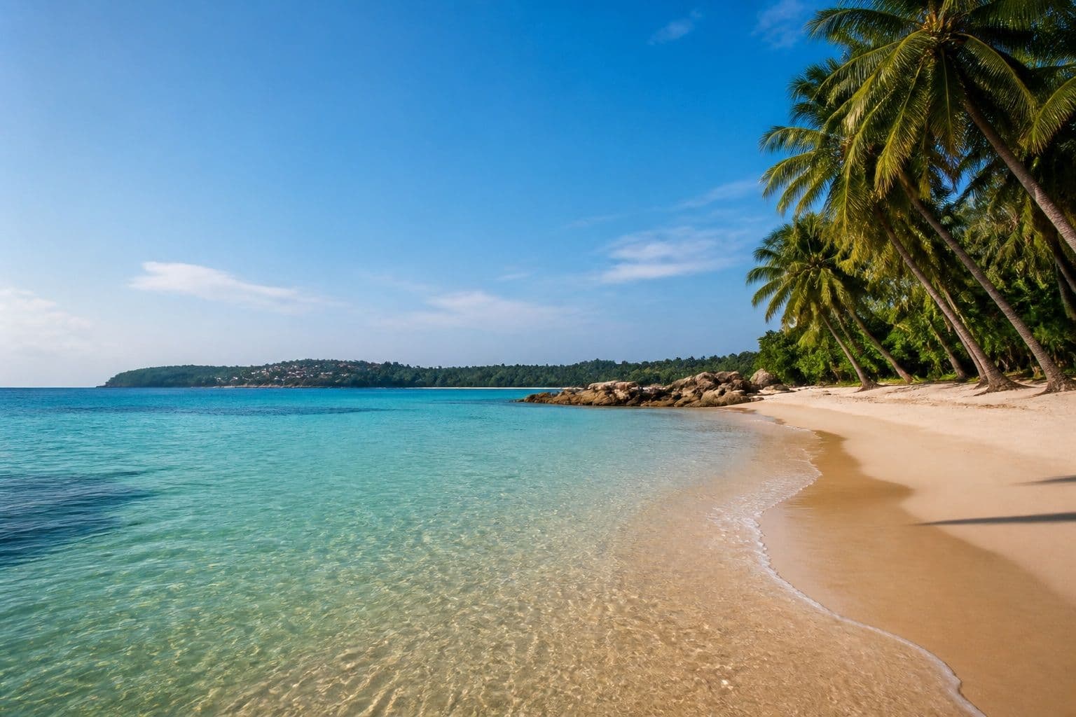 Palm-lined white sand beach near Trincomalee