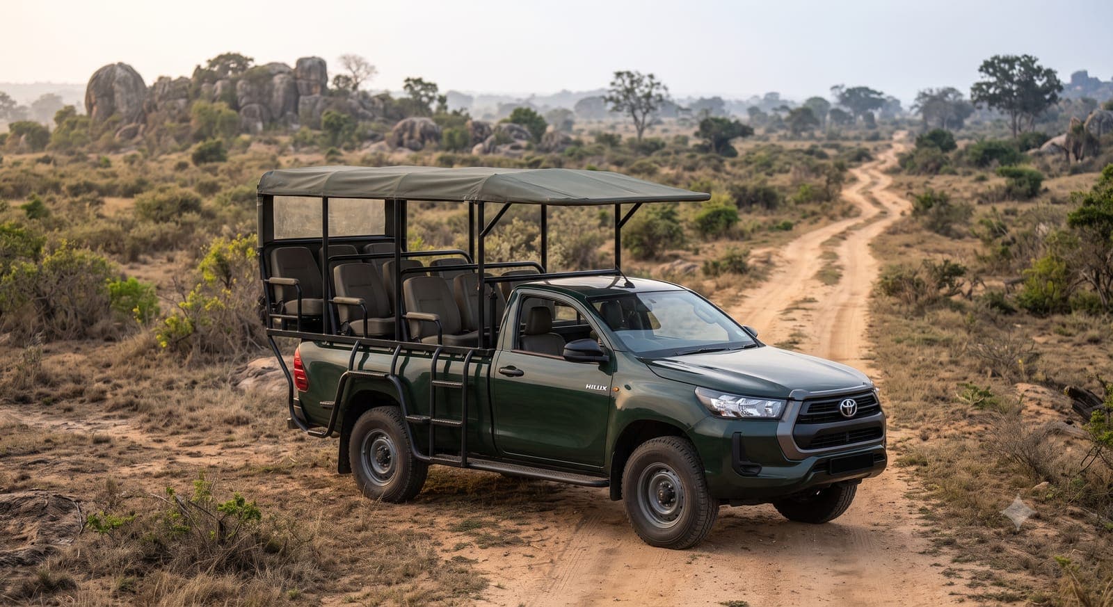 Private open-top safari jeep on a quiet dirt trail in Wilpattu National Park